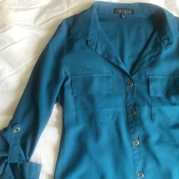 Love Culture Tops - Blue/Teal Button-Down Blouse